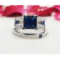 thumbnail image 2 of Diastar Jewels Princess Cut Blue Cubic Zirconia 14K White Gold Finish Wedding Bridal Ring Set, 2 of 7