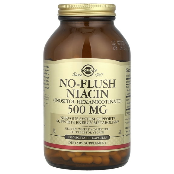 Solgar No-Flush Niacin 500 mg Vitamin B3 Inositol Hexanicotinate 250 Vcaps