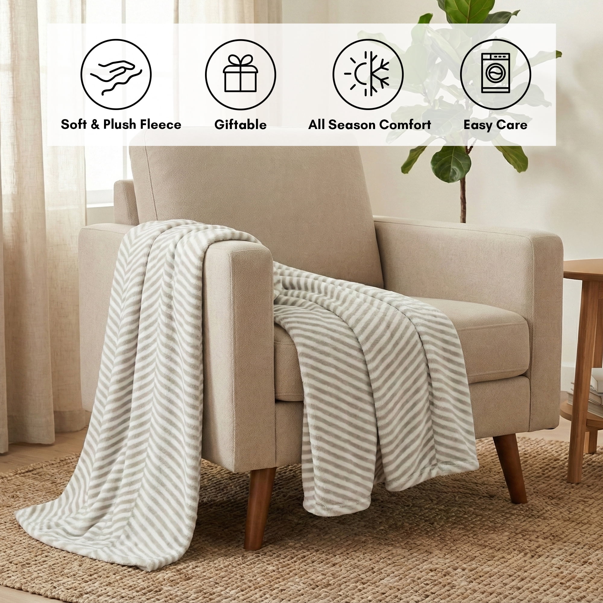Americanflat 50x60 Fleece Throw Blanket - Classic Herringbone Pattern Design - Soft Throw For Couch And Bed - Cozy Comfort For Any Room - White