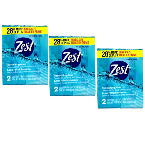 Zest Soap Refreshing Aqua Bath Bars 4.12 Ounce (Pack of 2) - 3 Pack