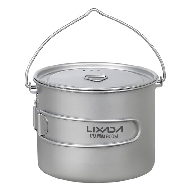 Copa de titanio Lixada 750 ml / 900 ml / 1100 ml olla de titanio ultraligera taza de agua con tapa y asa plegable al aire libre Camping cocina Picnic Lixada Copa de titanio