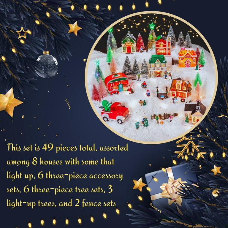 Cobblestone Corners Christmas Winter Village 2023 Edition, 49pc Set Holiday  Town Scene Display Miniature Figure Trees Desktop Houses Fence Indoor  Crafts Collection Party Favor & Custom Storage Carrier 