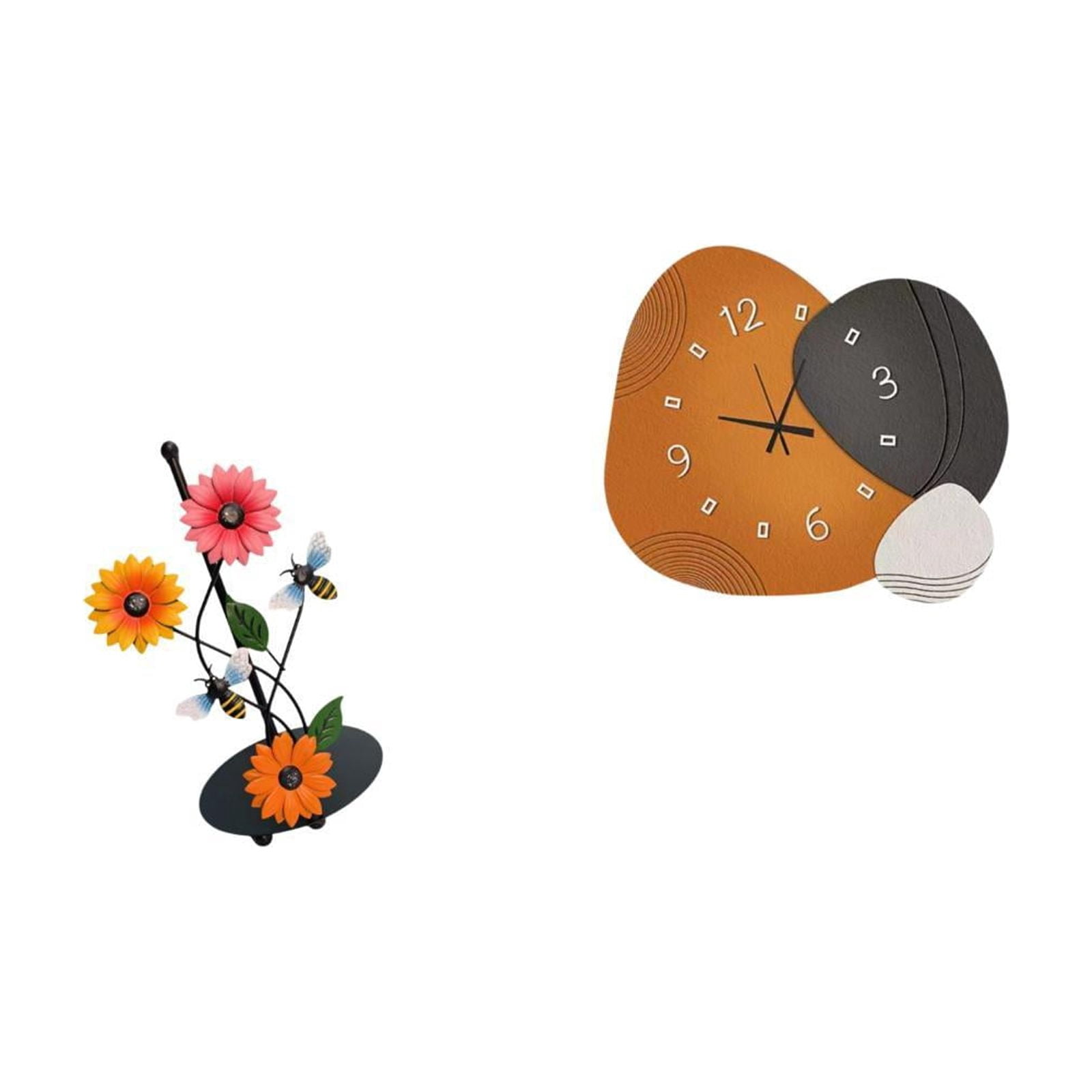Fiocias Toilet Paper Holder And Wall Clock Set with Paper Towel Holder Creative Decorative Clock Wood Silent Ornament Iron Construction Suitable for Kitchen L