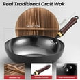 thumbnail image 2 of 13.5" Carbon Steel Pan, Woks & Stir-Fry Pans with Wooden Lid, Nonstick Flat Bottom Hand Hammered Chinese Wok for Gas, No Chemical Coating, 2 of 6