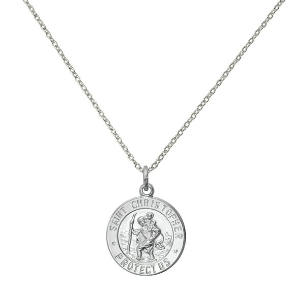 Primal Silver Sterling Silver Saint Christopher Medal with 18-inch Forzantina Cable Chain