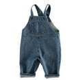 thumbnail image 4 of QUOTAY Stylish Girls Denim Overalls Versatile Casual Jumpsuit for Toddlers and Kids Everyday Soft Comfortable Durable Toddler Pants 01_Blue,9-12 Months, 4 of 6