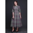 thumbnail image 4 of Bimba Robe Chemise à Carreaux Boutonnée Imprimée Col Mandarin Manches Retroussables - Grande, 4 of 5