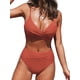 thumbnail image 1 of Conjunto de bikini para mujer, traje de baño de dos piezas, cintura alta, cuello en V, parte delantera torcida, tirantes finos ajustables, traje de baño, rojo, L, 1 of 5
