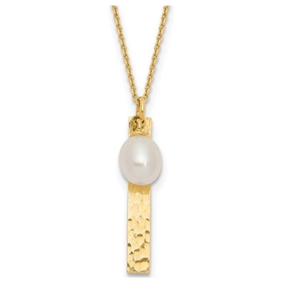 14K Yellow Gold Rice Freshwater Cultured 6-7mm Pearl Drop Pendant Necklace with Chain