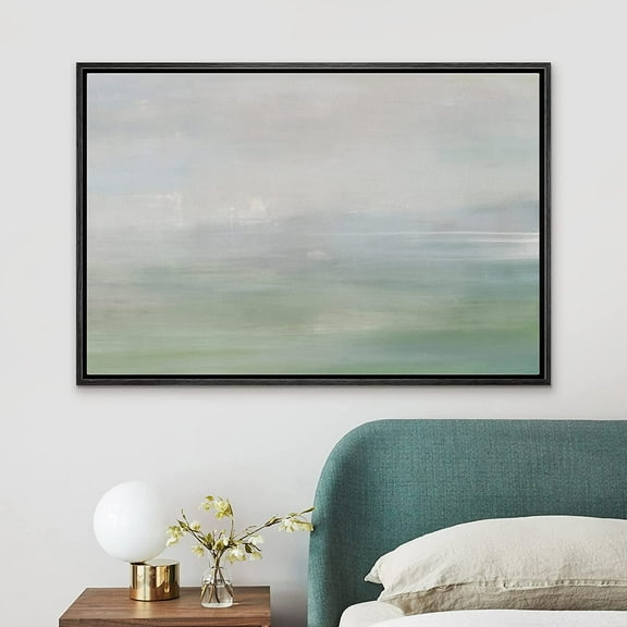 PixonSign Framed Canvas Print Wall Art Pastel Watercolor Green Blue Landscape Abstract Shapes Illustrations Modern Art Decorative Minimal Relax/Calm for Living Room, Bedroom, Office - 24"x36" Black