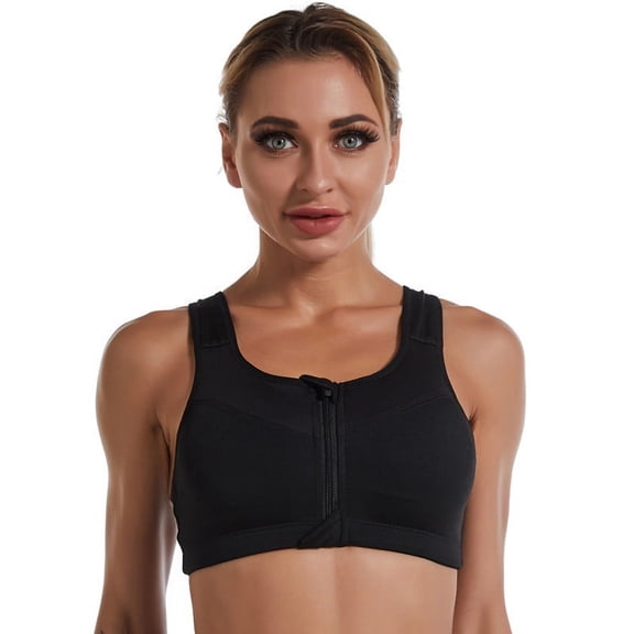 AJZIOJIRO Womens Zip Front Sports Bra Wireless Post-Surgery Bra Active Yoga Sports Bras S-5XL