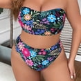 thumbnail image 7 of CaiJunJia Women's Plus Size Two Piece Bandeau Swimsuit Ribbed Strapless Tube Bikini Top with Mid Waist Cheeky Bottom Bathing Suit, 7 of 7
