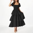 thumbnail image 2 of Cinvoph Robes d'Été pour Femmes Col Carré Dentelle Manches Courtes Robe Plissée Décontractée Tendance Plage Vacances Robe Fluide, 2 of 9