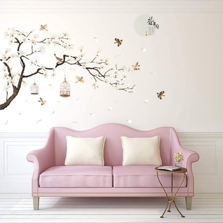 cueiha Cherry blossom and bird on branch wall decal adult bedroom ...
