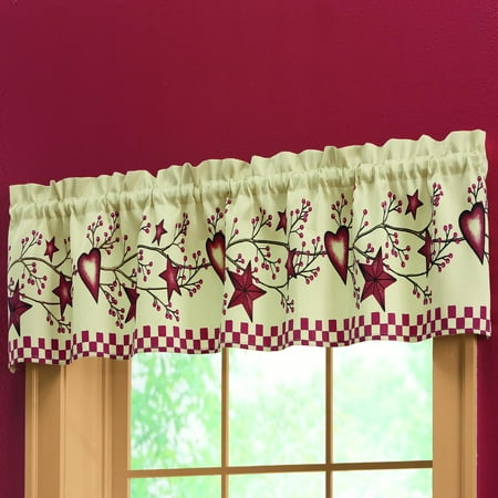 Collections Etc Country Heart Checkered Rod Pocket Window Valance