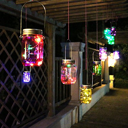 Latigo Handle Light - Solar Mason Jar Fairy Lights Fredhome Color Changing Solar Mason Jar LED String Light Lid Insert Lantern for Garden Patio Porch Decor (1 Pack Mason Jar & Handle Included)