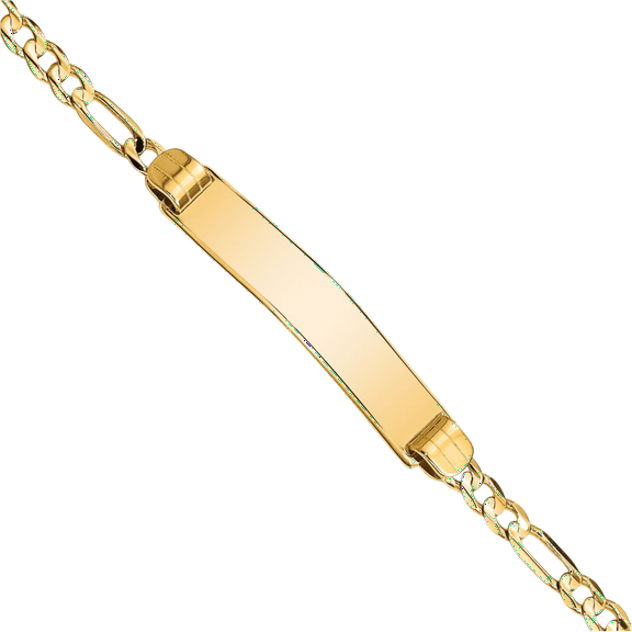 14K Solid Yellow Gold Figaro Link Name Bar Identification ID Bracelet