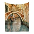 thumbnail image 1 of Venice Soft Flannel Fleece Throw Blanket, Bridge and Traditional Gondola Canals of Famous Touristic City, Cozy Plush for Indoor and Outdoor Use, 50" x 70", Orange Ivory Bluegrey, by Ambesonne, 1 of 6