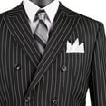 thumbnail image 2 of VINCI Men's Black Pinstripe Double-Breasted 6-Button Classic Fit Suit - NEW - 40S, 2 of 3
