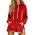 thumbnail image 5 of Bmisegm Womens Hoodies Pullover Drawstring Hood Long Sleeve Front Pocket Raglan Sleeve Side Slit Regular Fit Drop Shoulder Solid Hoodie for Women, 5 of 5