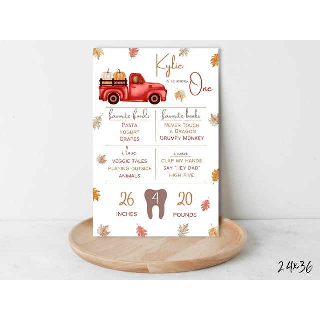 MoritanX Our Little Pumpkin First Birthday Milestone Poster | Fall First Birthday Milestone Board | Red Truck First
