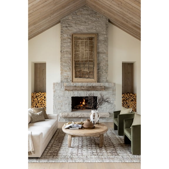 Livabliss x Vivir Lorelai Vintage Washable Area Rug, 5'3" x 7', Ivory/Brown, (5' x 7')