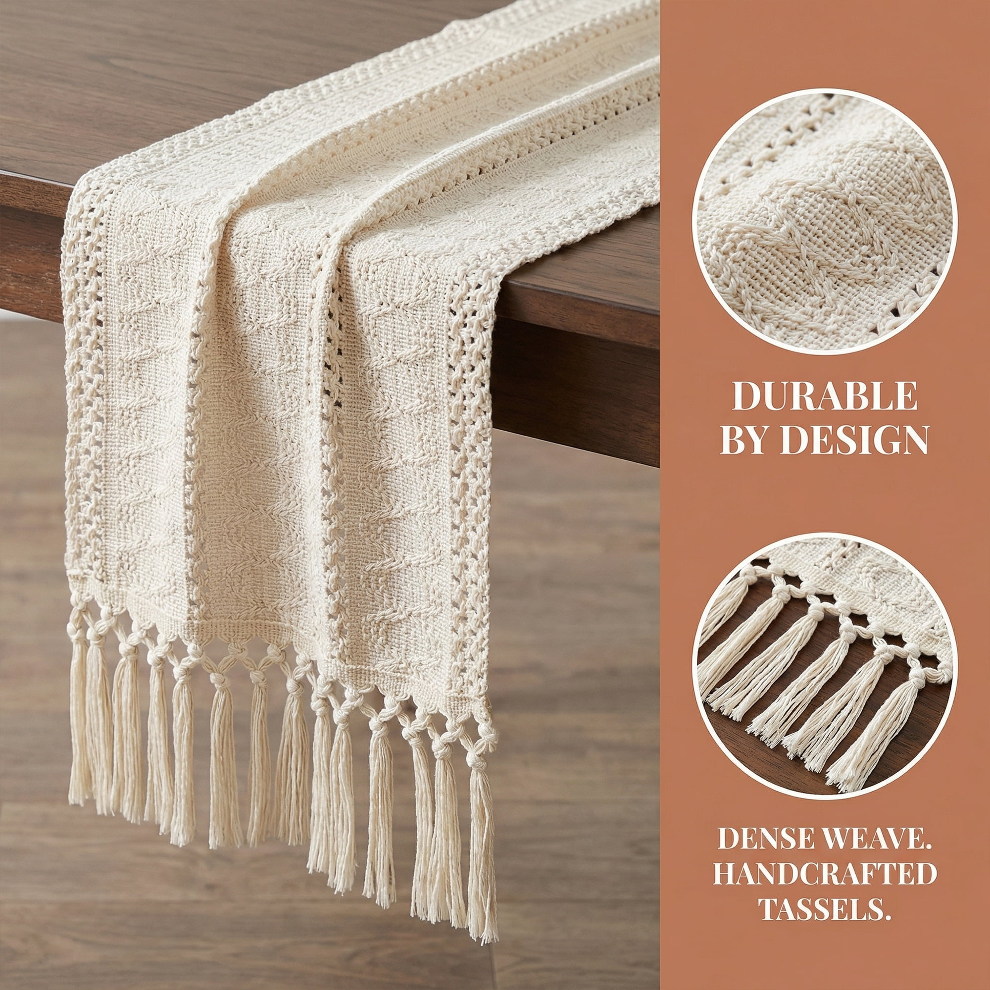 Unique Bargains Kitchen Decor Table Runner with Tassel Three hollowed 11.8x63in