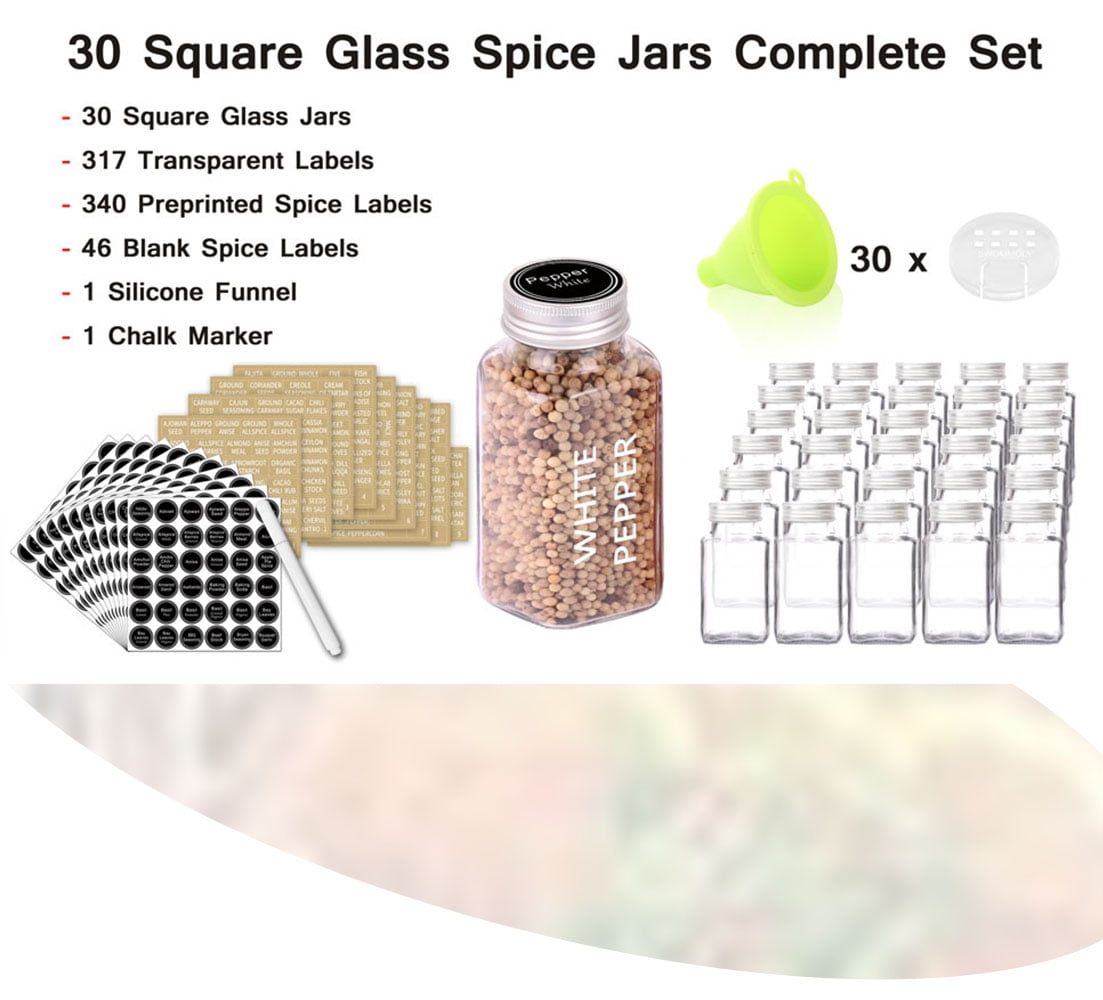 12Pcs Large Spice Jars with 108 Labels, 6 Oz Glass Jars with
