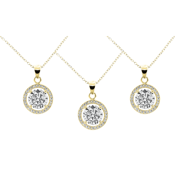 Cate & Chloe Pack of 3 - Blake 18k Yellow Gold Plated Halo Necklace with Simulated Diamond Crystals