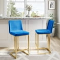 thumbnail image 3 of BELLEZE Counter Height 24" Bar Stools Upholstered Velvet Mid Back Barstool with Gold Metal Leg [Set of 1]- Hutton (Blue), 3 of 7