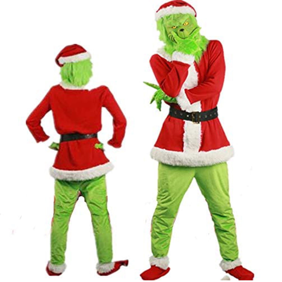 W/ Red Hat Grinch Mask and Gloves Christmas Halloween Funny Cosplay Costume Prop 