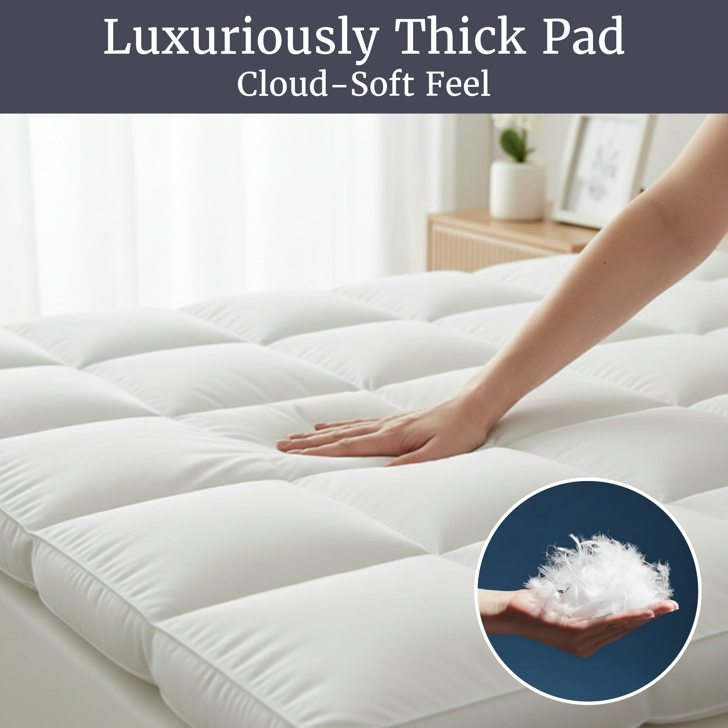 Somerset Home Down Mattress Topper - Twin 4-Inch Duck and Goose Feather Bed with Cotton Mattress Topper Cover (White)