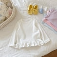 thumbnail image 4 of UAYOTSE Girls Long Sleeve Crew Neck Top with Hem Ruffle Trim, Kids Soft Solid Color Casual Fall Everyday Blouse Size 18-24 Months, 4 of 9