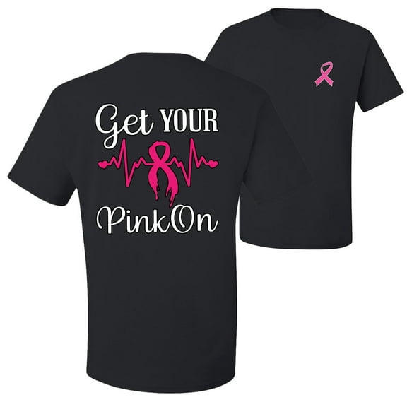 Wild Bobby, Get Your Pink On, Breast Cancer Awareness, Front and Back Men's Graphic Tees, Black, Small