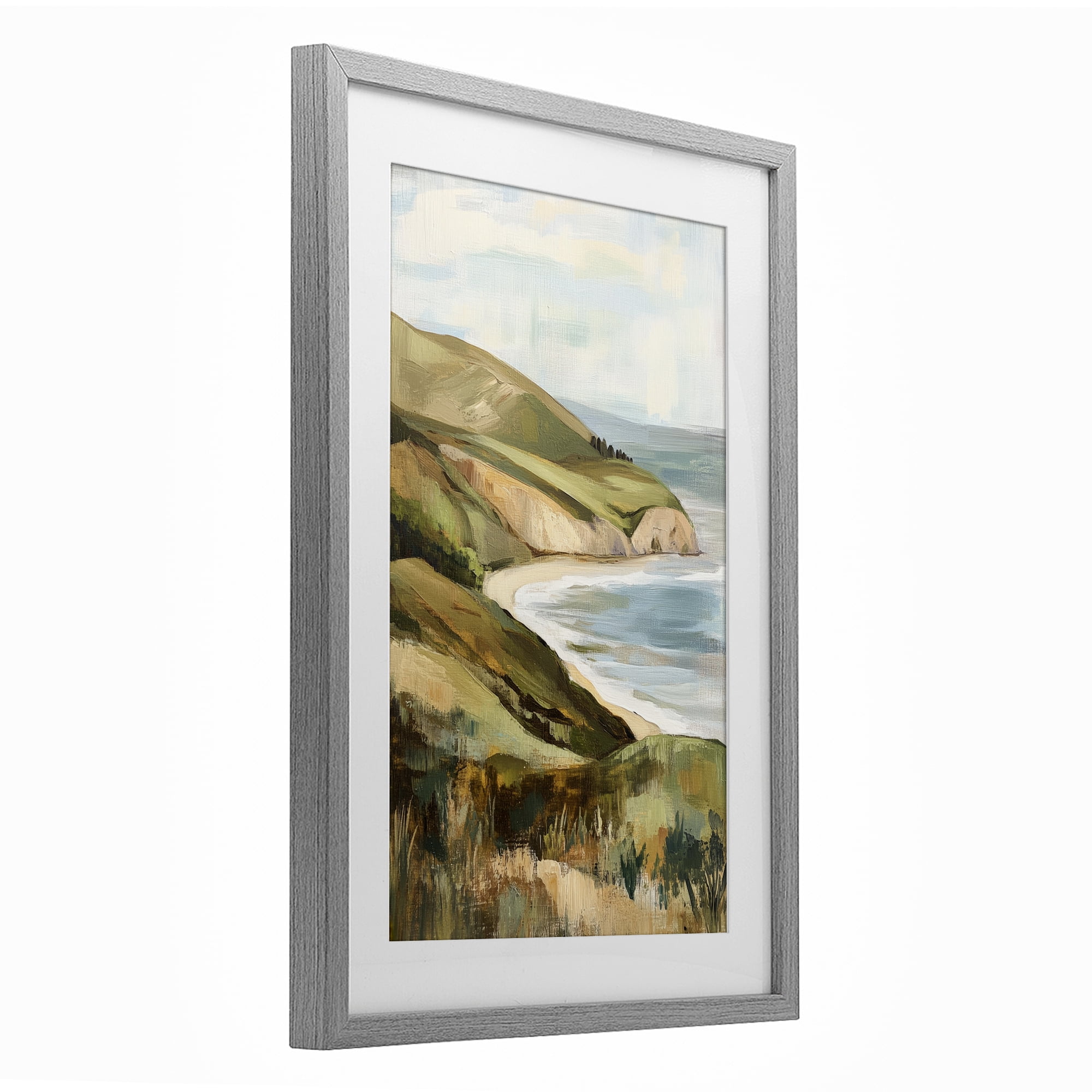 Stupell Industries Painted Cliffside By The Sea Gray Framed Print Under Glass, design by Petal Prints Design