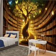 thumbnail image 2 of Peel and Stick Wallpaper Fantasy Library Magical Bookshelf Enchanting Butterflies Tree Books Modern Art Wall Mural Decor Self Adhesive and Removable 100in x 144in, 2 of 8