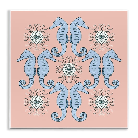 Stupell Industries Symmetrical Coral Seahorse Pattern Animals Painting Unframed Art Print Wall Art, 12 x 12