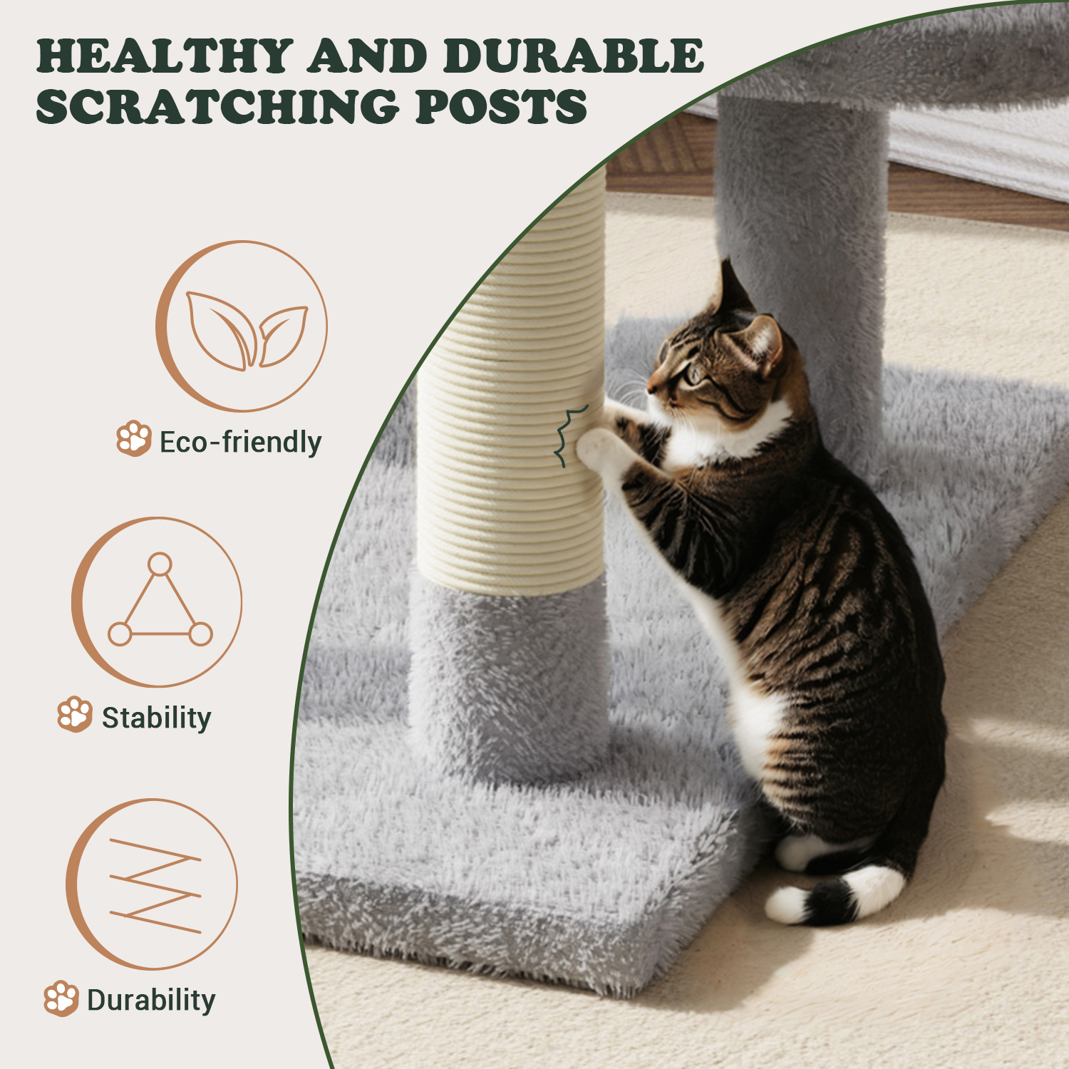 Amolife 65.7" Large Cat Tree with Hammock and Scratching Posts, Gray photo 8