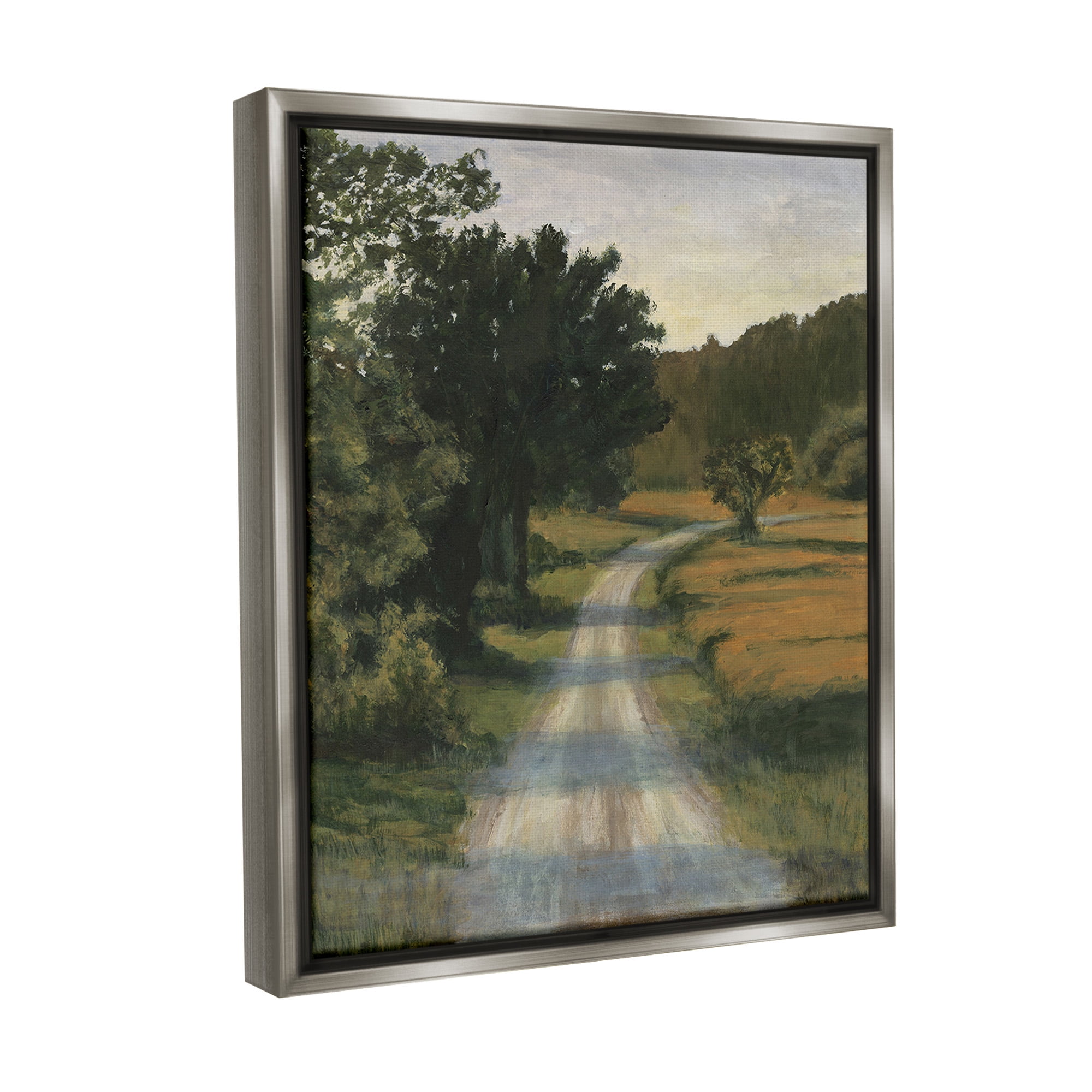 Stupell Industries Shadowed Rural Path Landscape Painting Gray Floater Framed Canvas Art Print Wall Art, 17 x 21