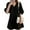 Black, variant on VONDA 3 Colors Women V-Neck Puff Sleeve Pure Color Casual Loose Mini Dress