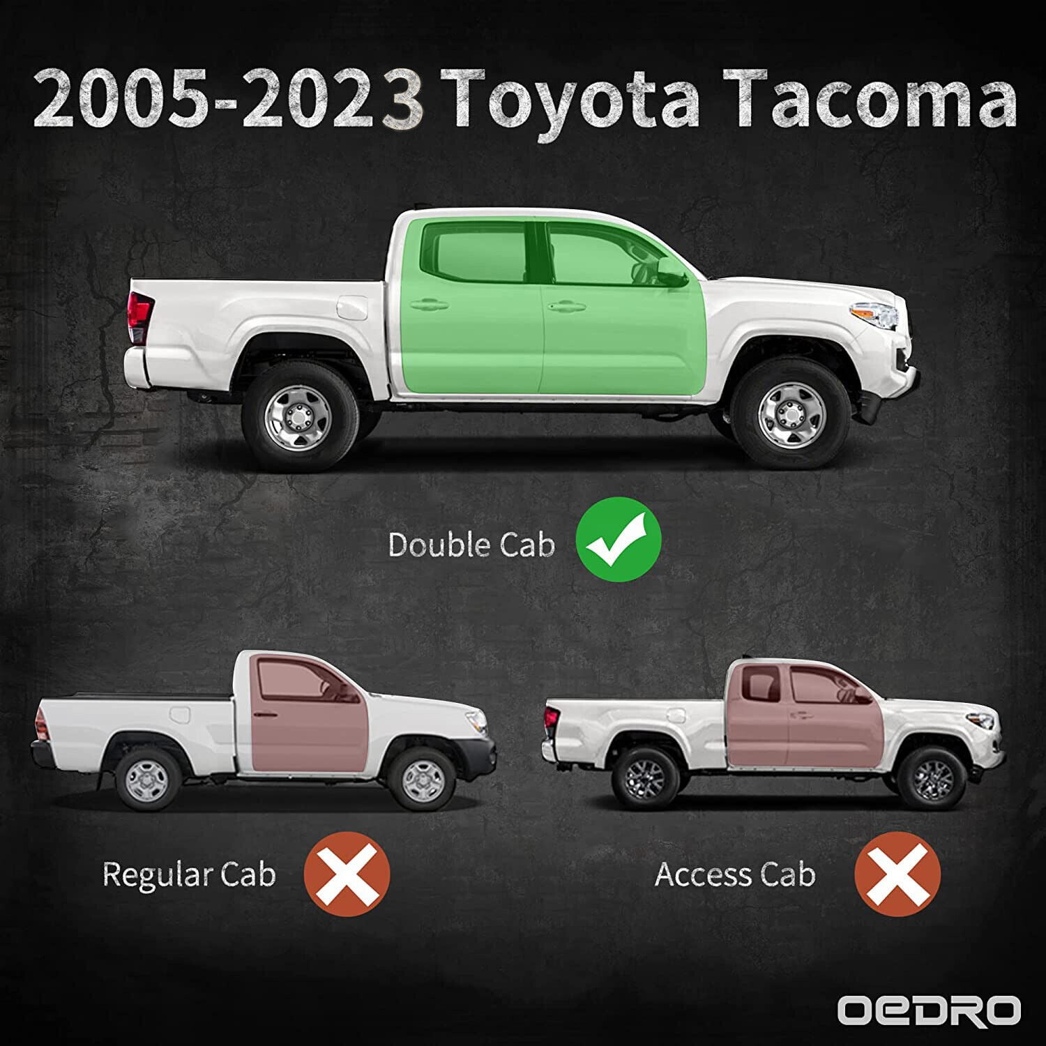 RVNI 6" Running Boards Side Step For 2005-2023 Toyota Tacoma Double Cab, Textured Black Rails Tube Nerf Bars