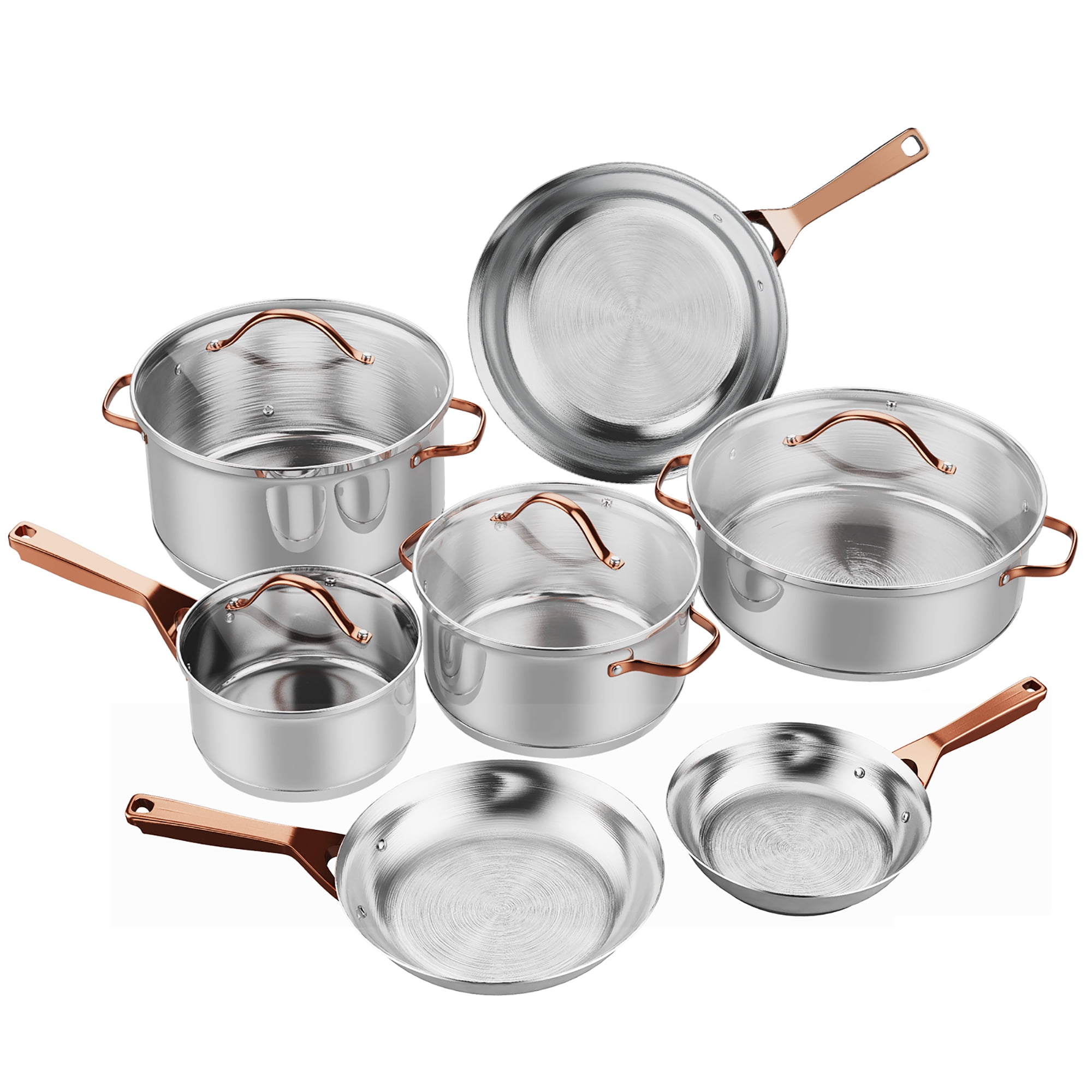 Costway 11pcs Pots & Pans Set Stainless Steel Kitchen Cookware w/ Gold  Stay-Cool Handles 