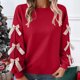 thumbnail image 2 of RKSTN Women's Christmas Sweatshirt Oversized Crewneck Cute Knit Bowknot New Year Holiday Sweatshirts Womens Casual Solid Round Neck Plus Size 3D Bow Trim Loose Comfy Sweatshirt Fall Spring Clothes, 2 of 9