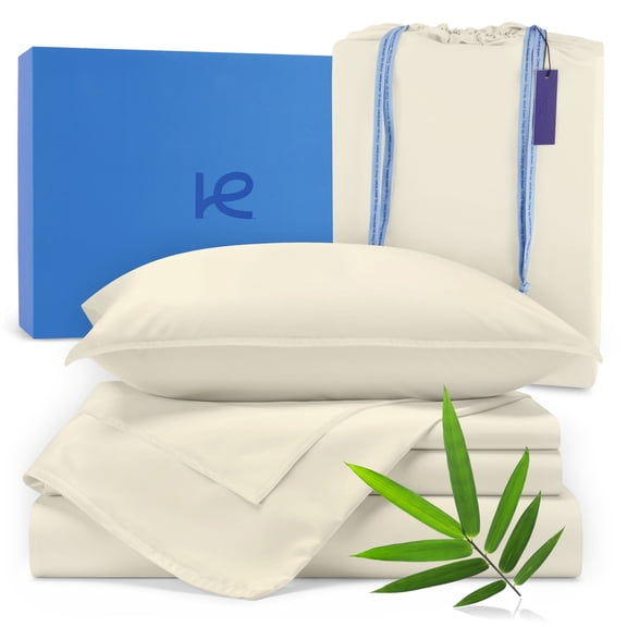 Kickoff Viscose Bamboo Sheets California King Size 4-pc 100% Organic Bamboo Viscose Bed Cooling Sheets Cal King Set Cool Bedding for hot sleepers sheet, Flat, Fitted, Pillowcases (Buttercream, CK)