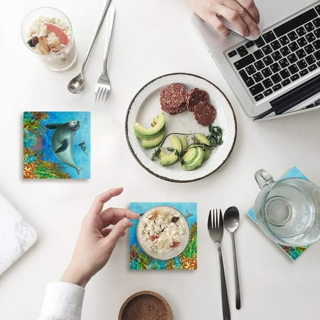 

ZHANZZK Seals Cartoon Ocean Painting Set of 6 Coaster for Drinks Absorbent Ceramic Stone Coasters Cup Mat with Cork Base for Home Kitchen Room Coffee Table Bar Decor
