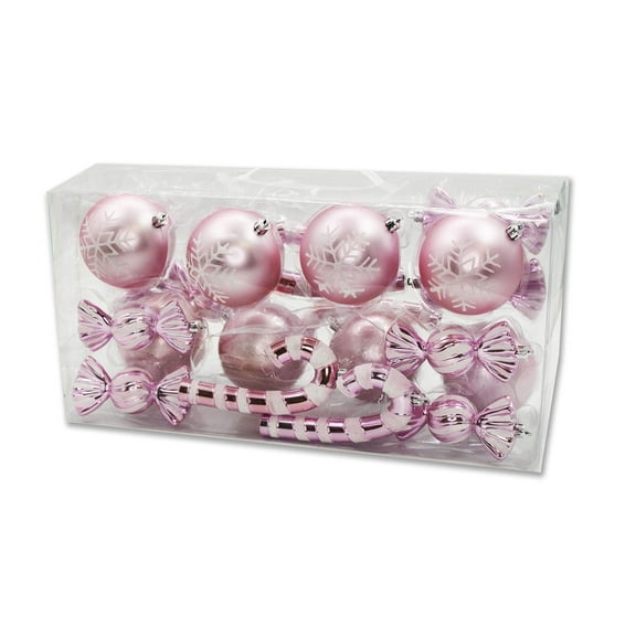 20 Pack Pink and White Assorted Ornaments