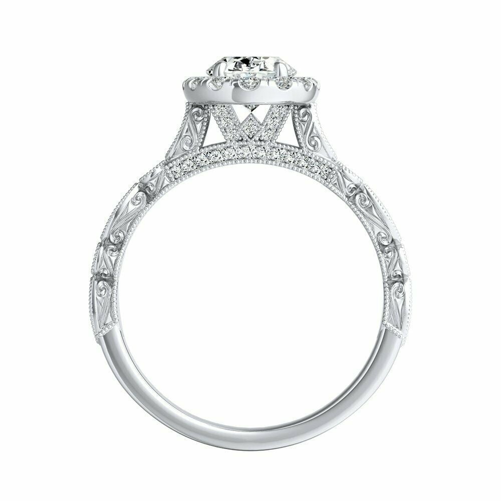 HeartsAndYou 2ct Oval Cut Moissanite Milgrain Vintage Inspired Engagement Ring for Women 18k White Gold over Silver Stylish