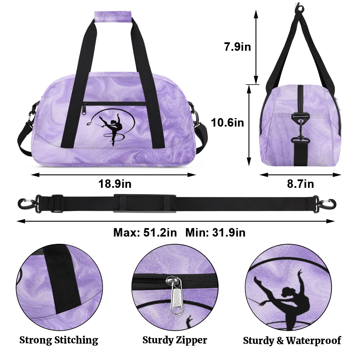 Qzjjjmy Dance Gymnastics Bag for Girls Kids Sports Duffle Bag Ballet Bag Travel Bag