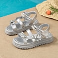 thumbnail image 2 of LTTVQM Girls Sandals Open Wide Toe Soft Sole Comfortable Pearl and Rhinestone Sandal with Adjustable Ankle Strap Summer Dress Casual Anti-Slip Walking Flat Shoes Silver 9 Toddler, 2 of 5