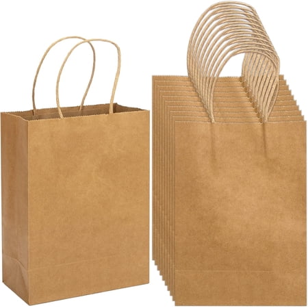 100 Pack 5.9x3.15x8.26 inch Small Bags, Brown Bags with Handles Bulk for Birthday Party Favors, Paper Bags,Shopping Business Craft Bags